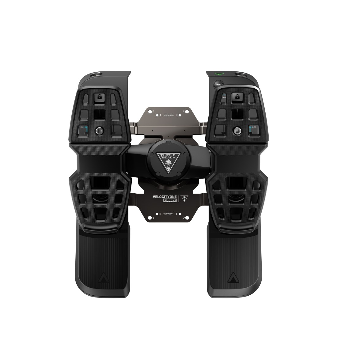 Schwarze Gaming-Ruderpedale. Turtle Beach Velocititone Rudder.