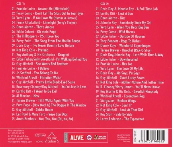 CD-Albumcover mit Text, der Songs auf rosa Hintergrund auflistet.