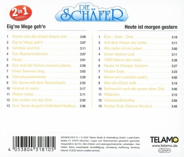 CD-Cover mit Text. Titel ist Die Schäfer. Enthält Trackliste mit Songtiteln. Weißer Hintergrund.