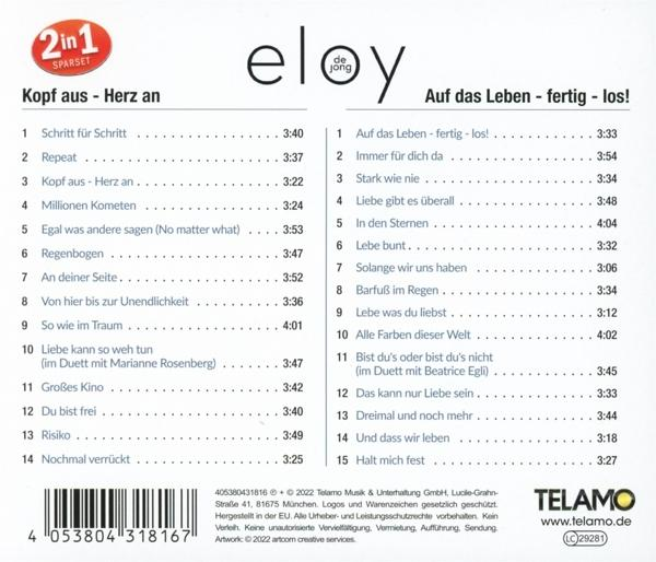 CD-Rückseite mit Songtiteln und Künstlernamen. Der Text ist auf Deutsch.