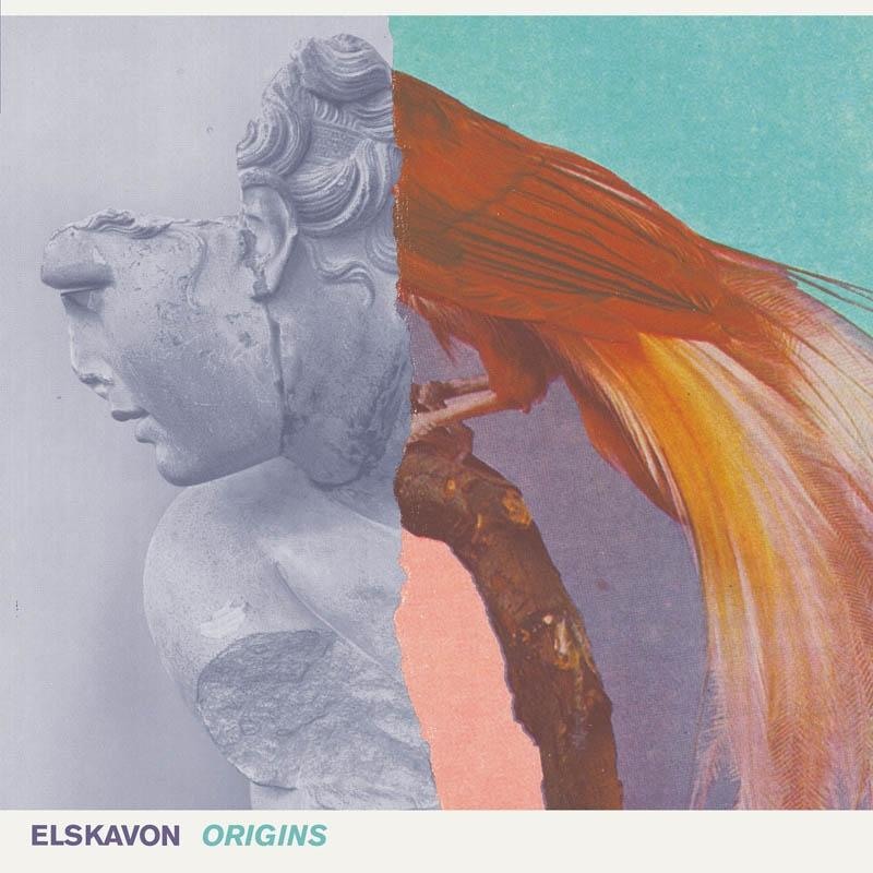 Albumcover: Statue und Vogelcollage, aufgeteilt zwischen blauem und orangefarbenem Hintergrund.