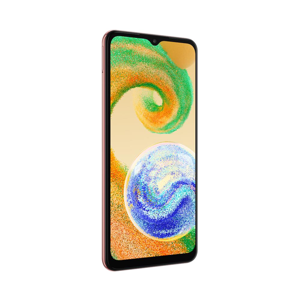 Kavisli ekranlı pembe bir akıllı telefon, renkli bir tasarım görüntülüyor.