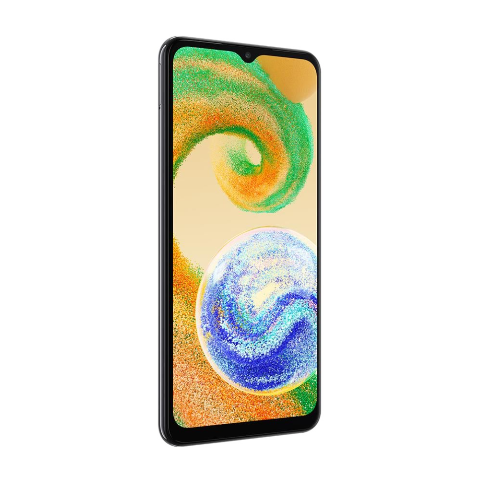 Renkli soyut bir tasarım sergileyen bir ekrana sahip modern bir akıllı telefon.