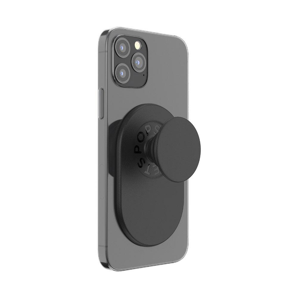 Ein schwarzes Telefon mit einem Pop-up-Griff auf der Rückseite.