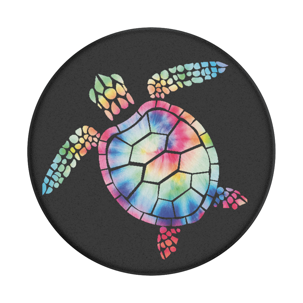 Ein farbenfrohes Schildkröten-Design auf schwarzem Hintergrund.