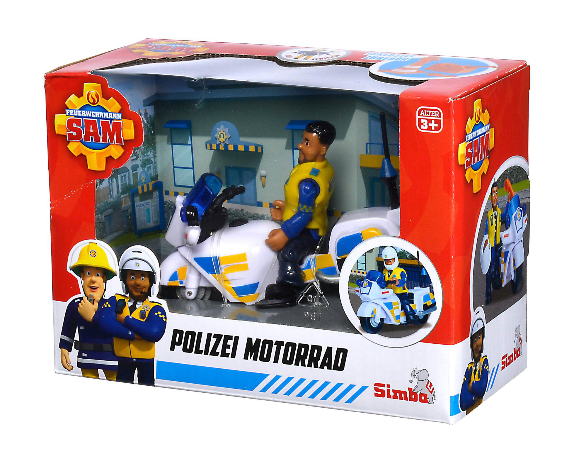 Figur Mehrfarbig Spielset Sam mit Motorrad Feuerwehrmann SIMBA TOYS Polizei