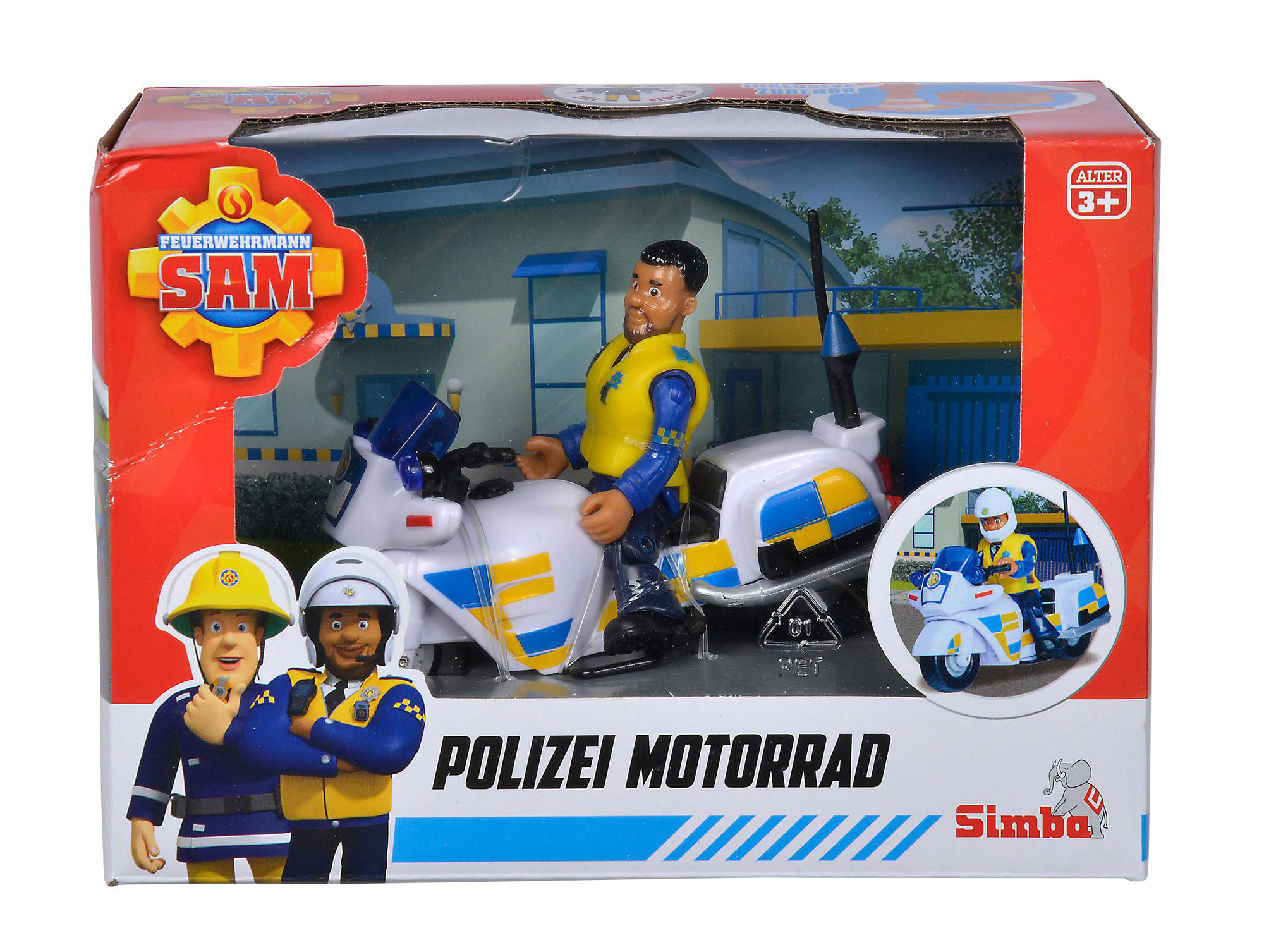 Figur Mehrfarbig Spielset Sam mit Motorrad Feuerwehrmann SIMBA TOYS Polizei