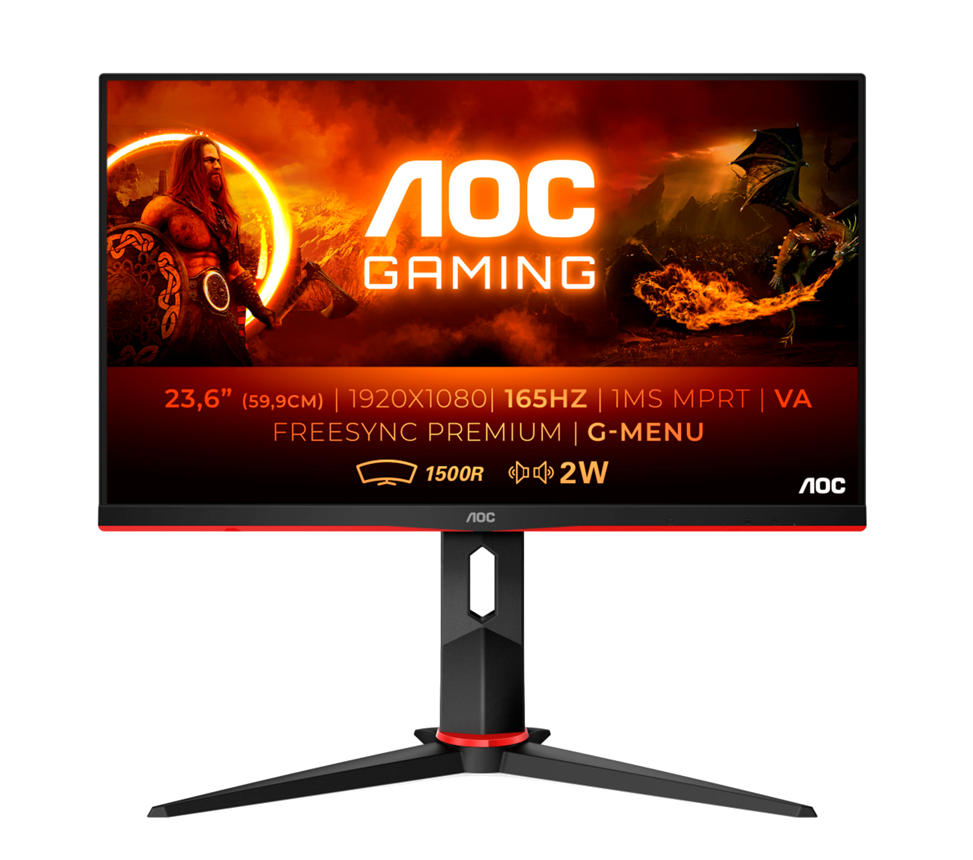 Monitor gaming - AOC C24G2AE/BK, 24" FHD, 1 ms, 165 Hz, FreeSync™ Premium, Low Blue Light, Curvo 1500R, Negro