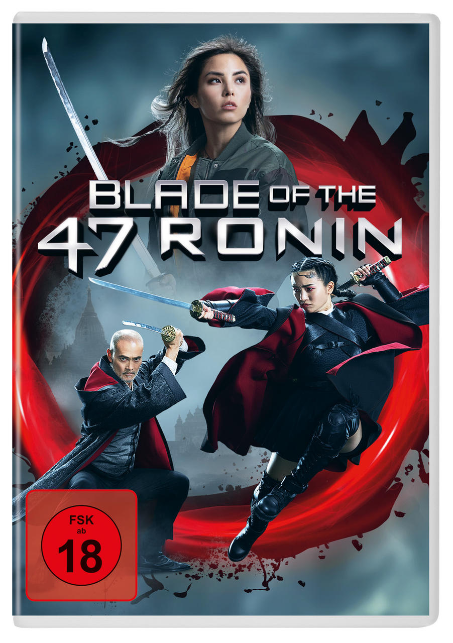 Filmcover mit drei Personen, die Schwerter halten. Der Titel lautet 'Blade of the 47 Ronin'.