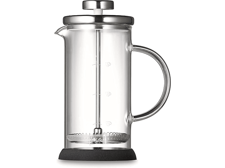 Cafetera de prensa - Melitta 17308, 3 tazas, Resistente al calor, Negro