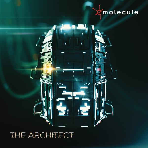 Image sombre d'une structure noire futuriste avec des lumières blanches vives et le texte : The Architect.