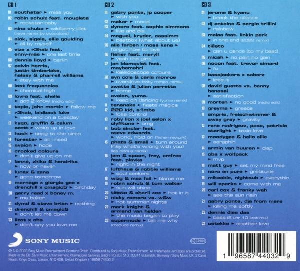 CD-Cover mit Trackliste und Sony Music-Logo. Verschiedene Songtitel und Interpreten.