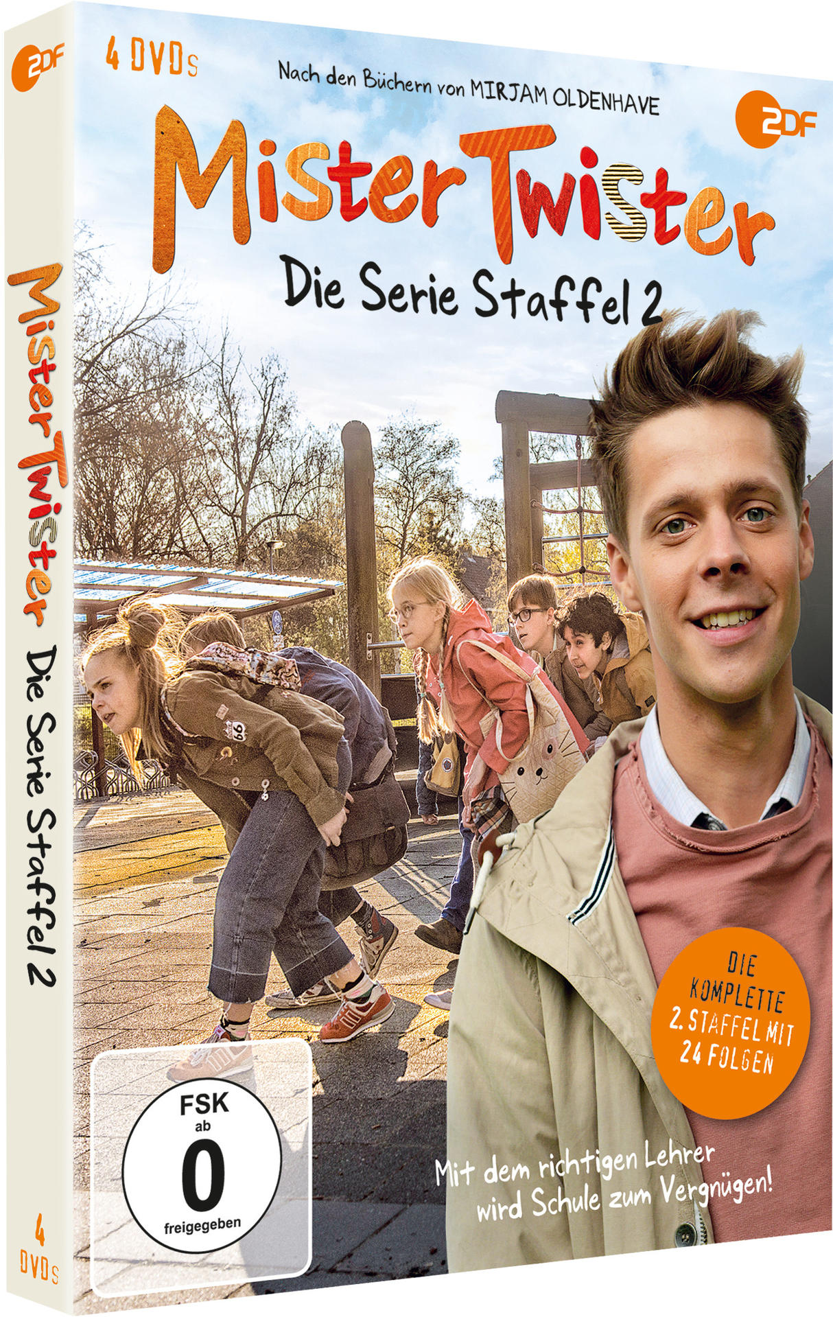 DVD-Cover für 'Mister Twister' mit einer Gruppe von Kindern und einem Lehrer.