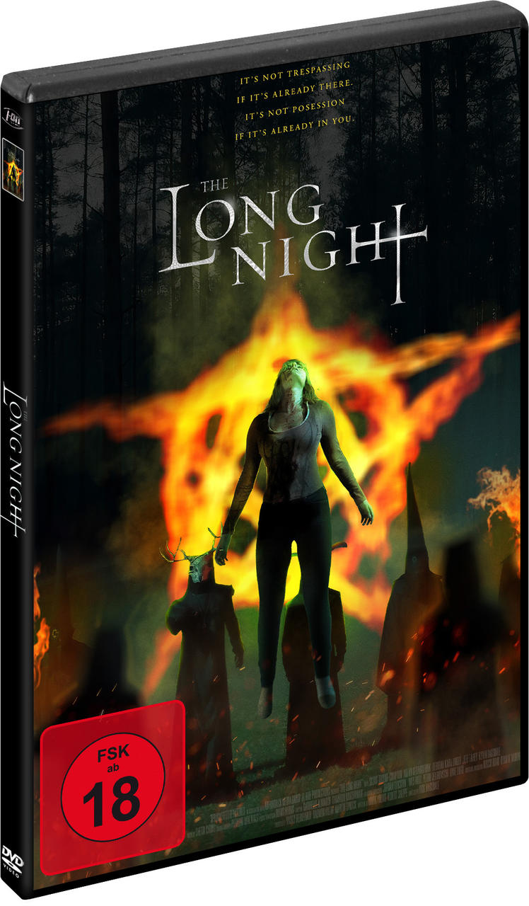 DVD-Cover für 'The Long Night'. Bild einer Frau im Wald, mit brennendem Scheiterhaufen.