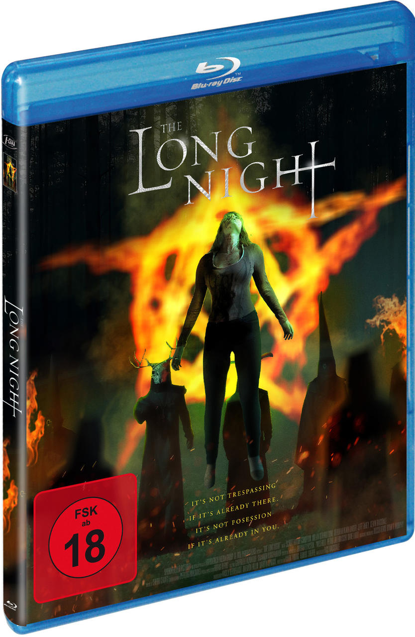 Blu-ray-Filmhülle. The Long Night Filmcover mit feurigem Hintergrund.