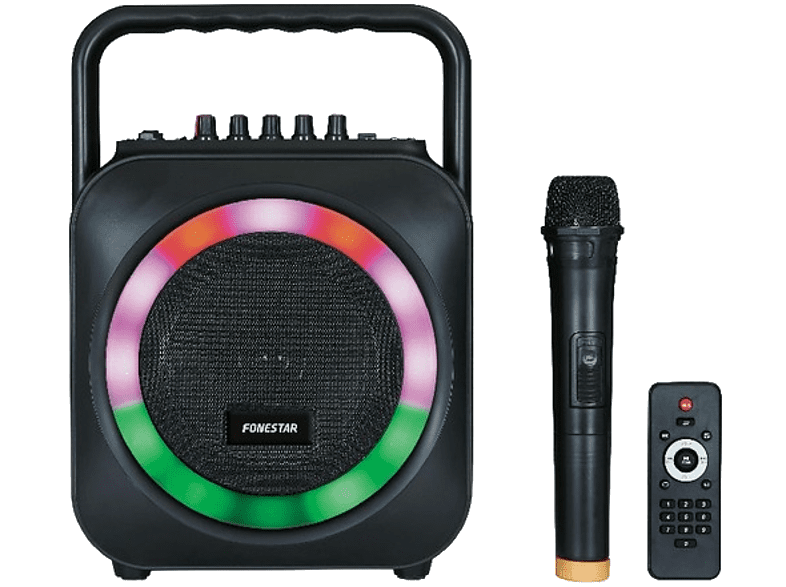 Altavoz portátil - Fonestar BOX-35LED, Micrófono, Bluetooth, Karaoke, Efectos luminosos, Negro