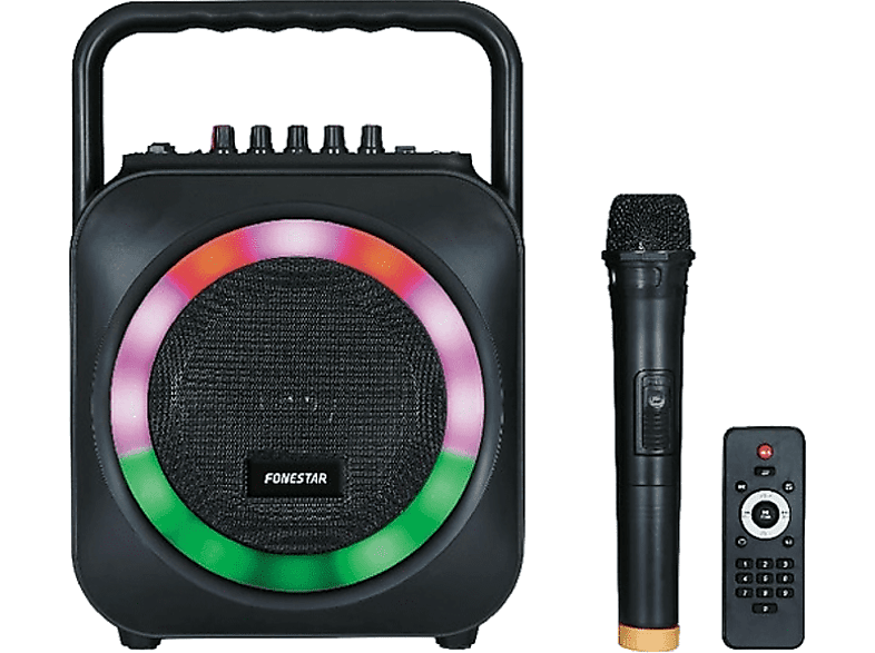 Máquina de karaoke con 2 micrófonos inalámbricos para adultos y niños,  altavoz Bluetooth portátil con luces de fiesta, radio FM, control remoto
