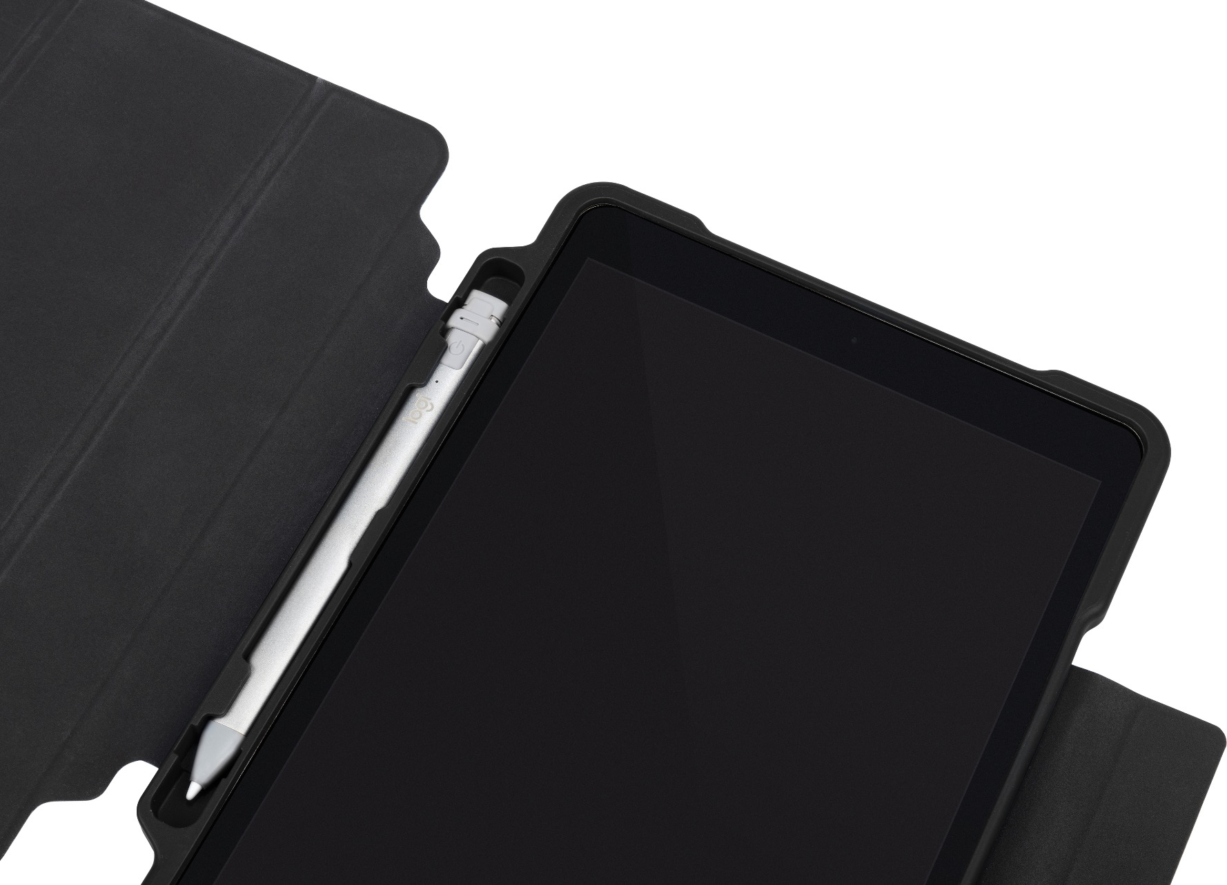 Tablette avec stylet dans un étui de protection.