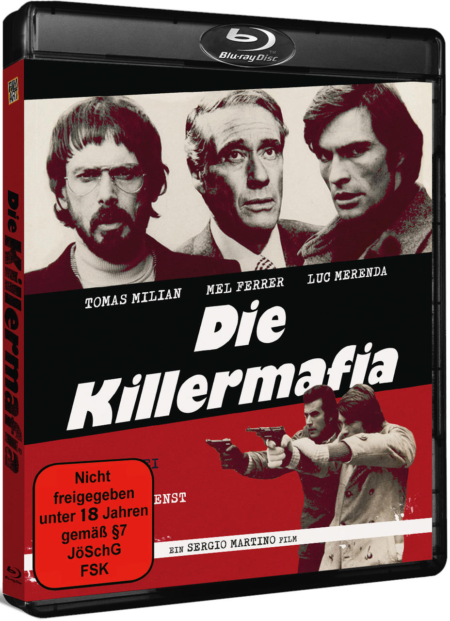 DVD-Cover: 'Die Killermafia' mit drei Männern auf dem Cover. Schwarz, Weiß und Rot.