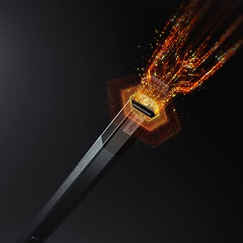 Un puerto USB-C Lenovo negro con efectos de luz digital.
