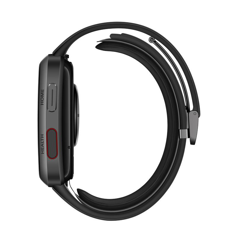 Schwarze Smartwatch, Seitenansicht, mit den Tasten HOME und HEALTH.