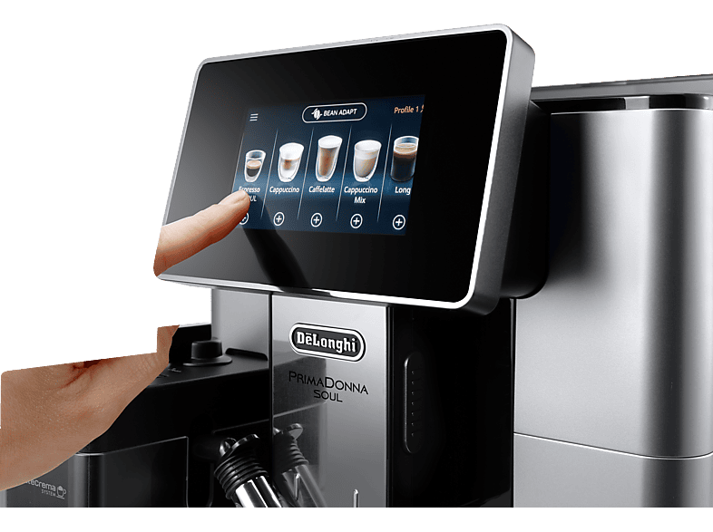 De'Longhi ECAM 610.55 SB Prima Donna Soul Kaffeevollautomat (Silber Schwarz, Flüster Kegelmahlwerk, 19 bar, integrierter Milchbehälter) — Foto 4 von 5
