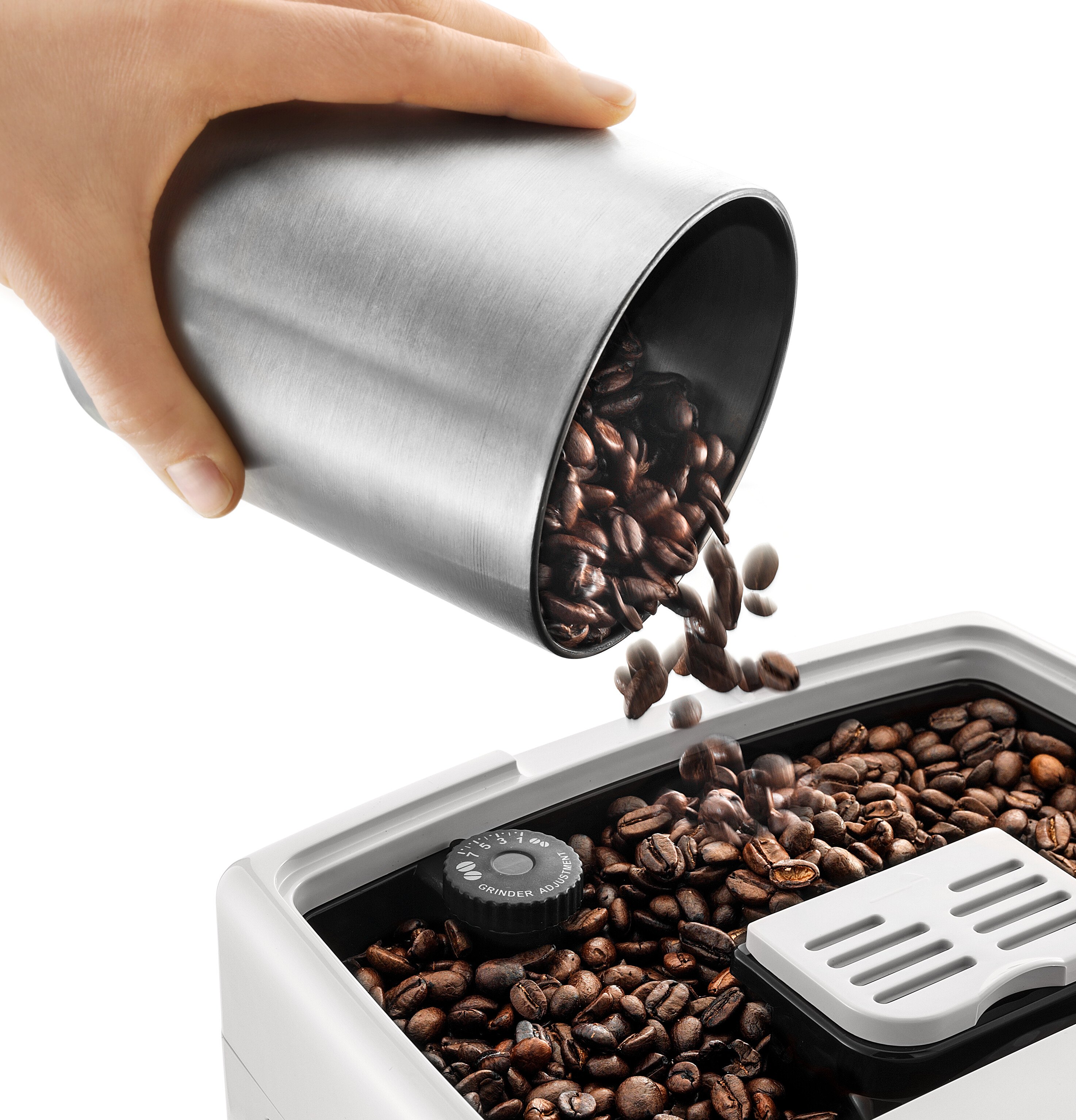 DE LONGHI ECAM350.35.W Dinamica Kaffeevollautomat (Weiß, Kegelmahlwerk, 15 bar, Dampfdüse)