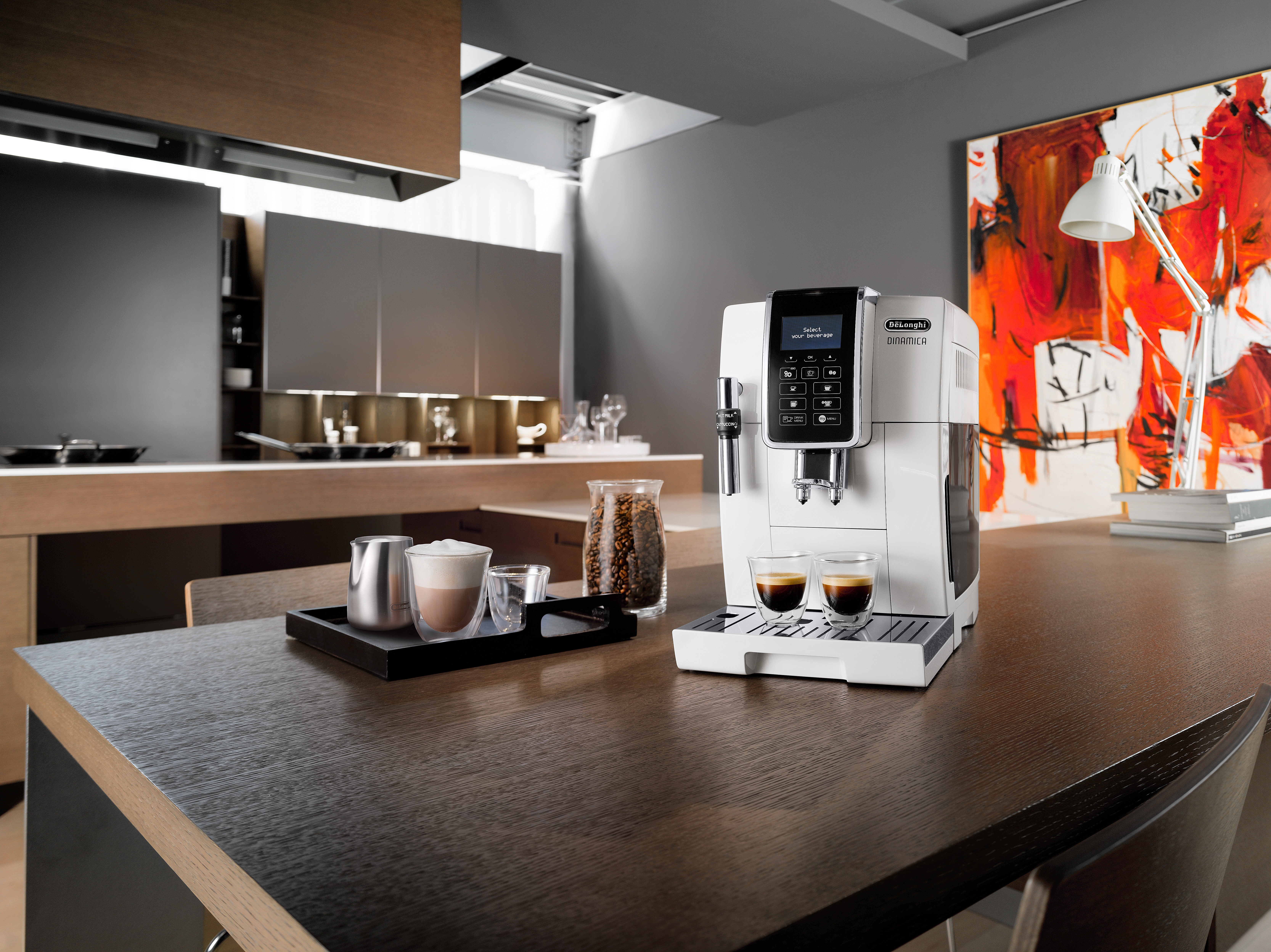 DE LONGHI ECAM350.35.W Dinamica Kaffeevollautomat (Weiß, Kegelmahlwerk, 15 bar, Dampfdüse)