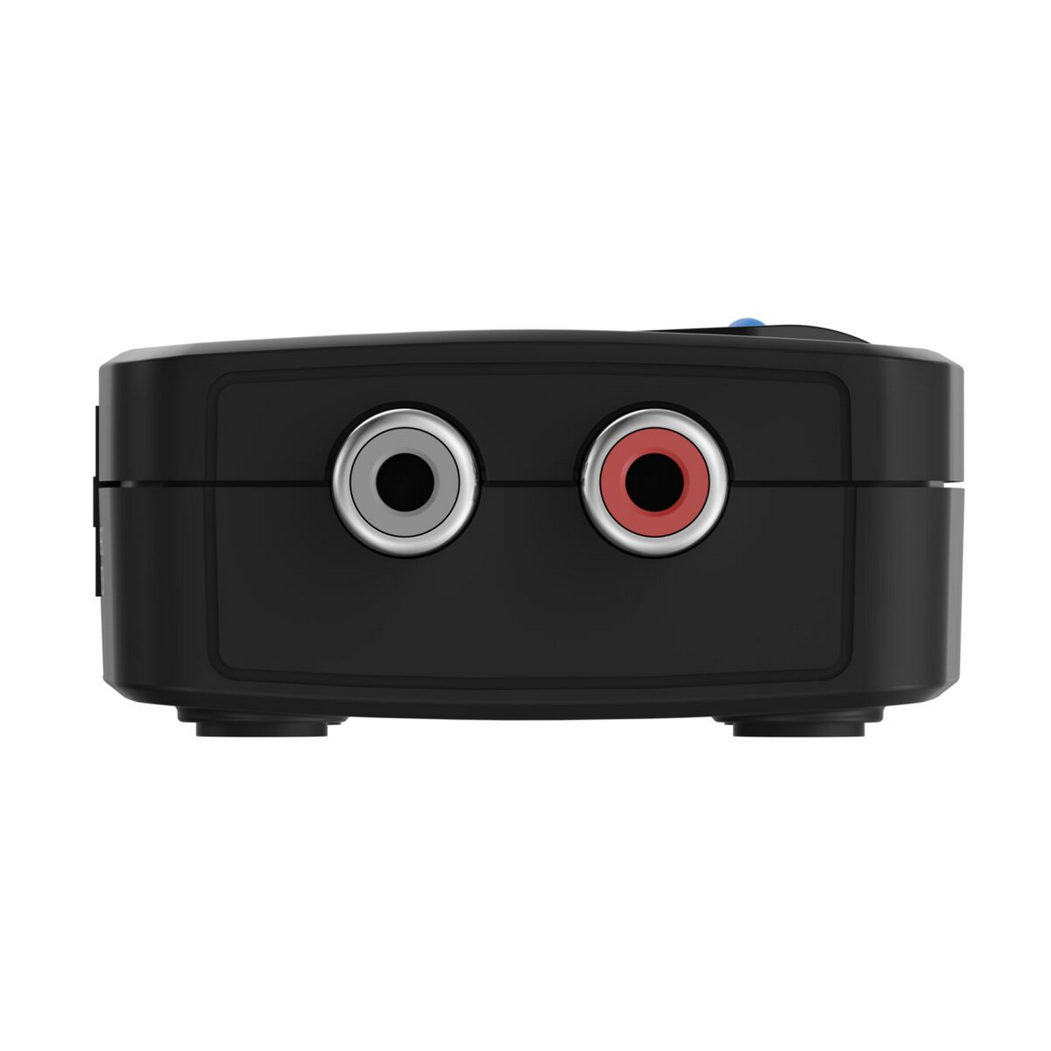 Black device with two input ports: silver and red. The device is rectangular with rounded edges.