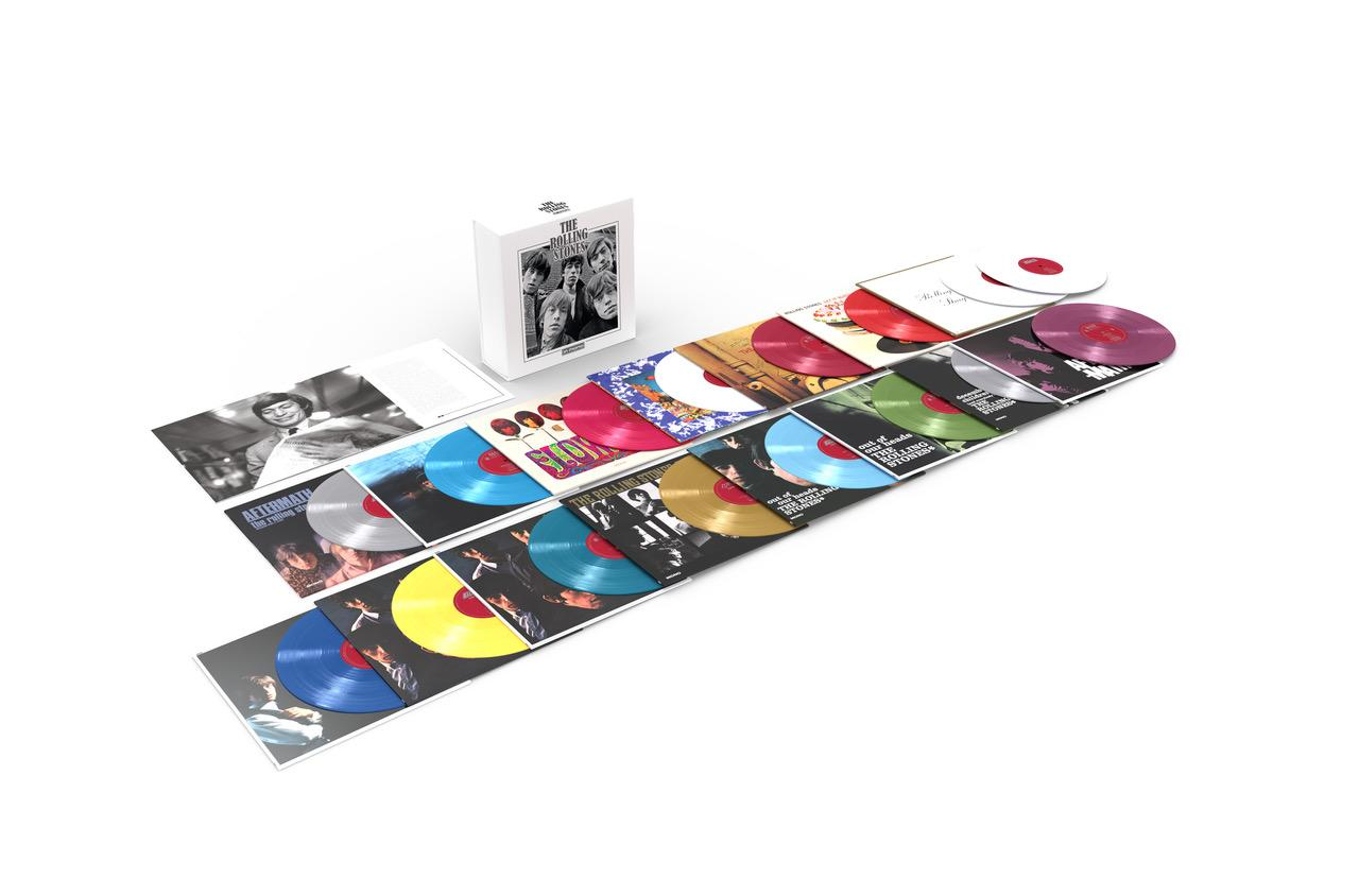 Une collection de vinyles des Rolling Stones, comprenant des pochettes et un coffret.
