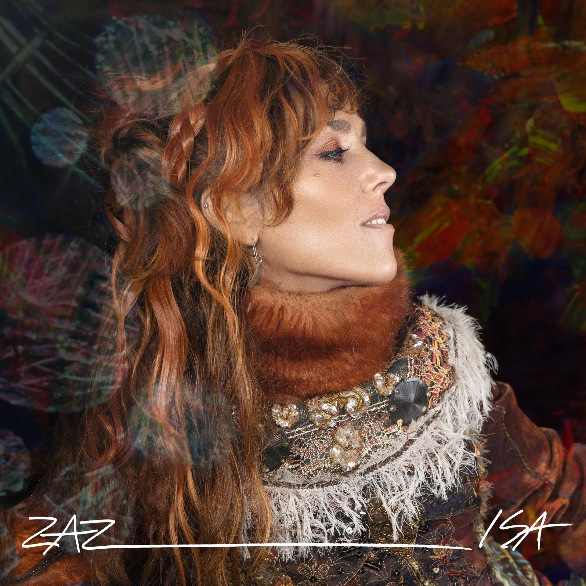 Pochette d'album, une femme aux cheveux roux de profil, portant un col en fourrure marron, le nom 'ZAZ' visible.