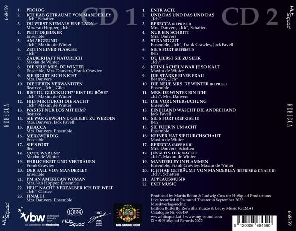 CD-Cover mit Text, einschließlich Titeln, Namen und Titellisten, mit blauem und weißem Design.