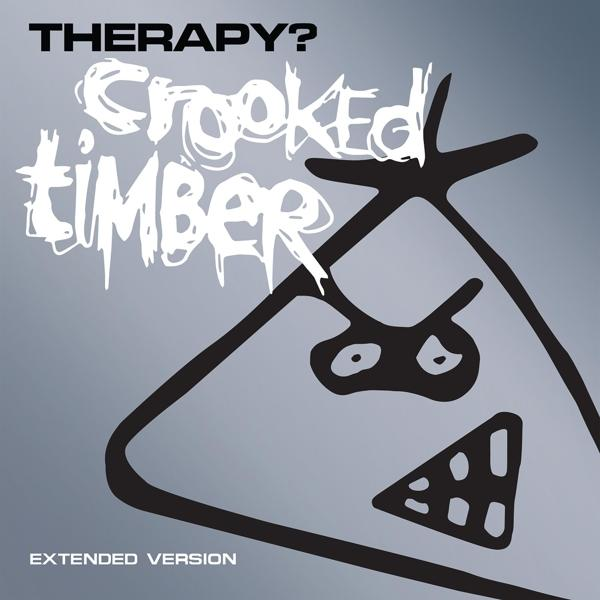 A Therapy? 'Crooked Timber' című albumának borítója, stilizált arccal és szöveggel kék háttéren.