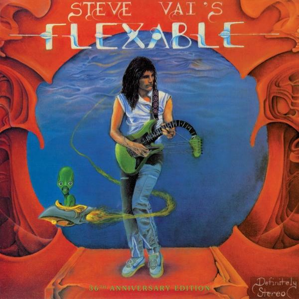 Steve Vai album borító. Steve Vai zöld gitáron játszik. Egy idegen és egy táj a háttérben.