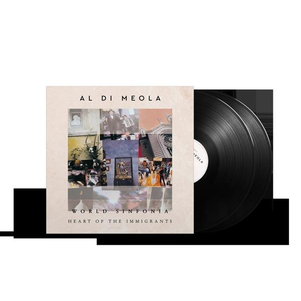 Albumhoes van Al Di Meola's 'World Sinfonia - Heart of the Immigrants' met vinylplaten.