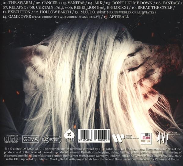 Albumcover mit Titelliste und Bild einer Person mit langen weißen Haaren.