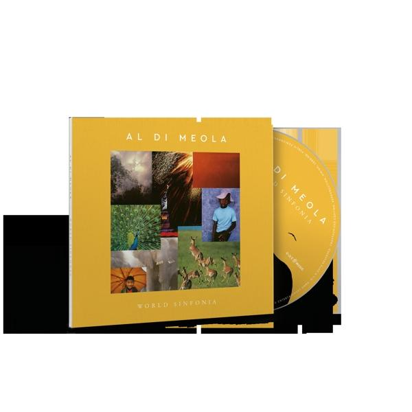 Gelbe CD-Hülle mit Albumcover mit verschiedenen Bildern, darunter ein Pfau und Menschen.