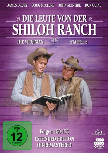 DVD-Cover für 'The Virginian' mit zwei Männern in Cowboyhüten, die ein Buch halten, auf Holzgrund.
