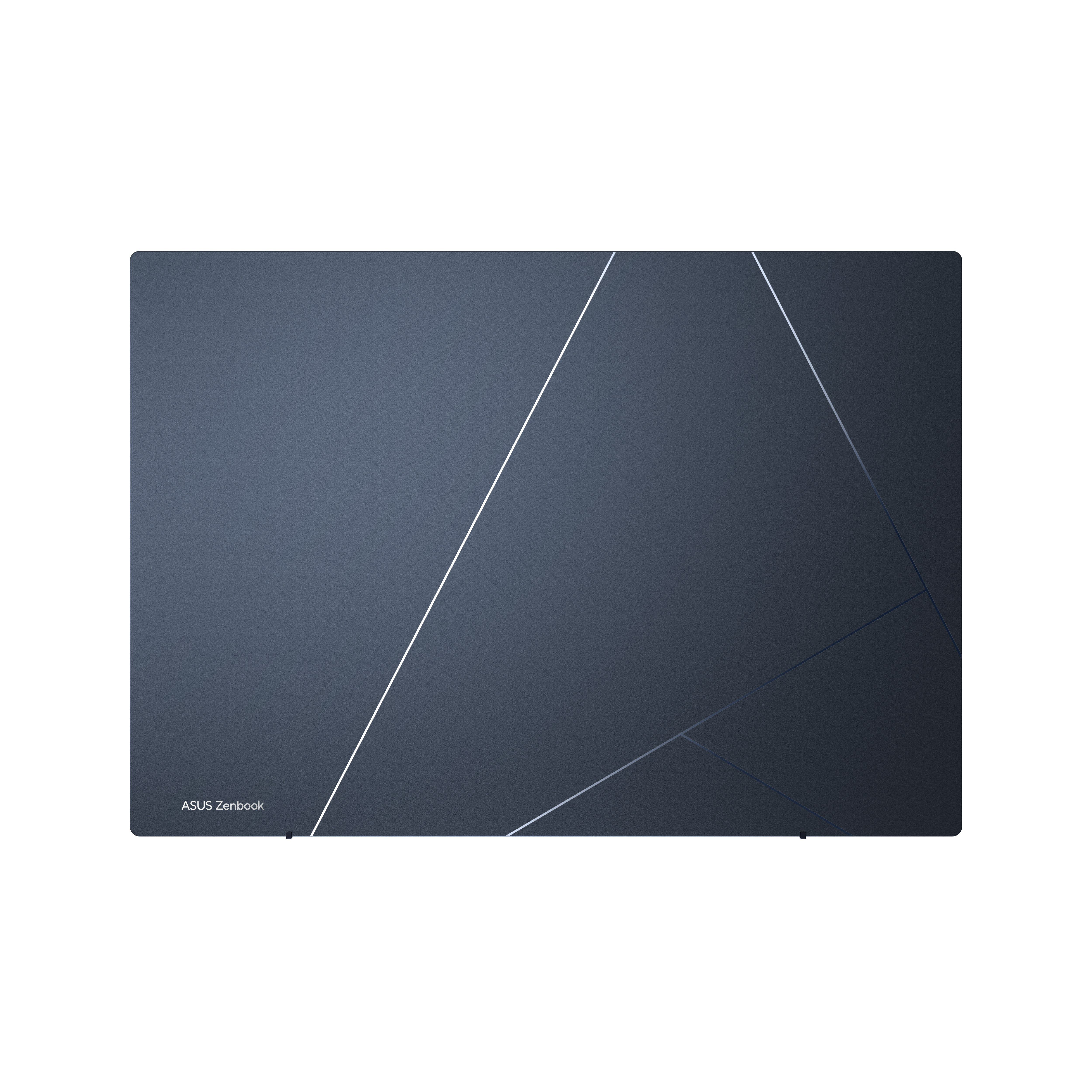 Koyu mavi kapaklı bir dizüstü bilgisayar. ASUS Zenbook logosu altta.