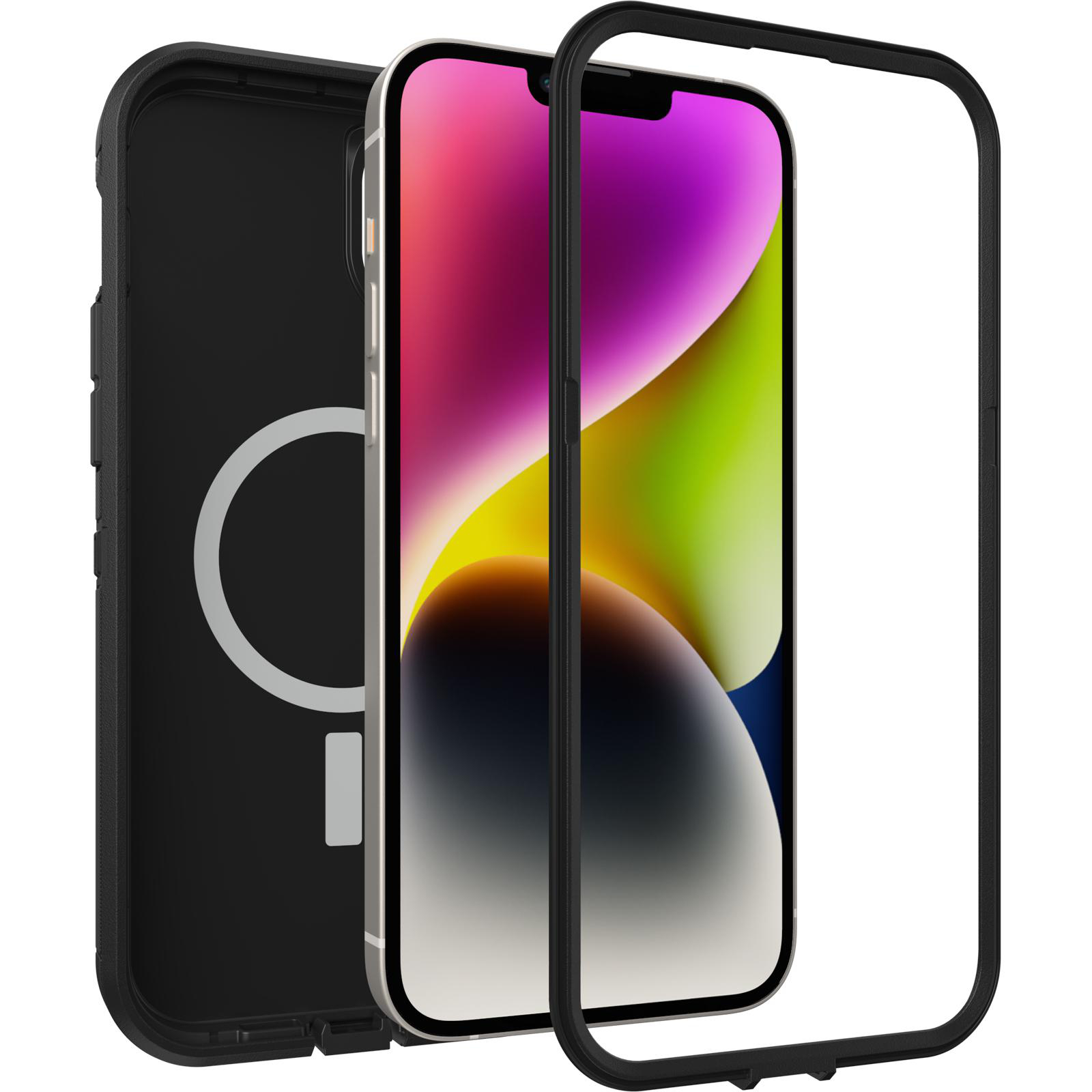Eine transparente Handyhülle auf weißem Hintergrund, die die Rückseite des Telefons zeigt.