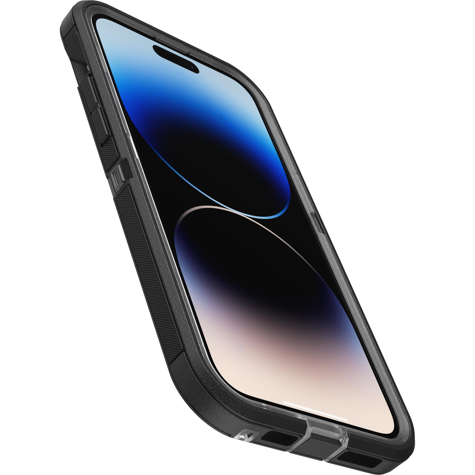 Schwarze iPhone-Hülle mit schwarzem Bildschirm.