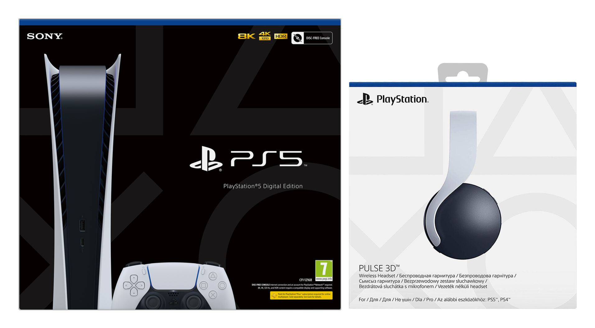 Consola - Sony PS5 Digital Edition C, 825 GB, Blanco + Auriculares Pulse 3D, Blancos