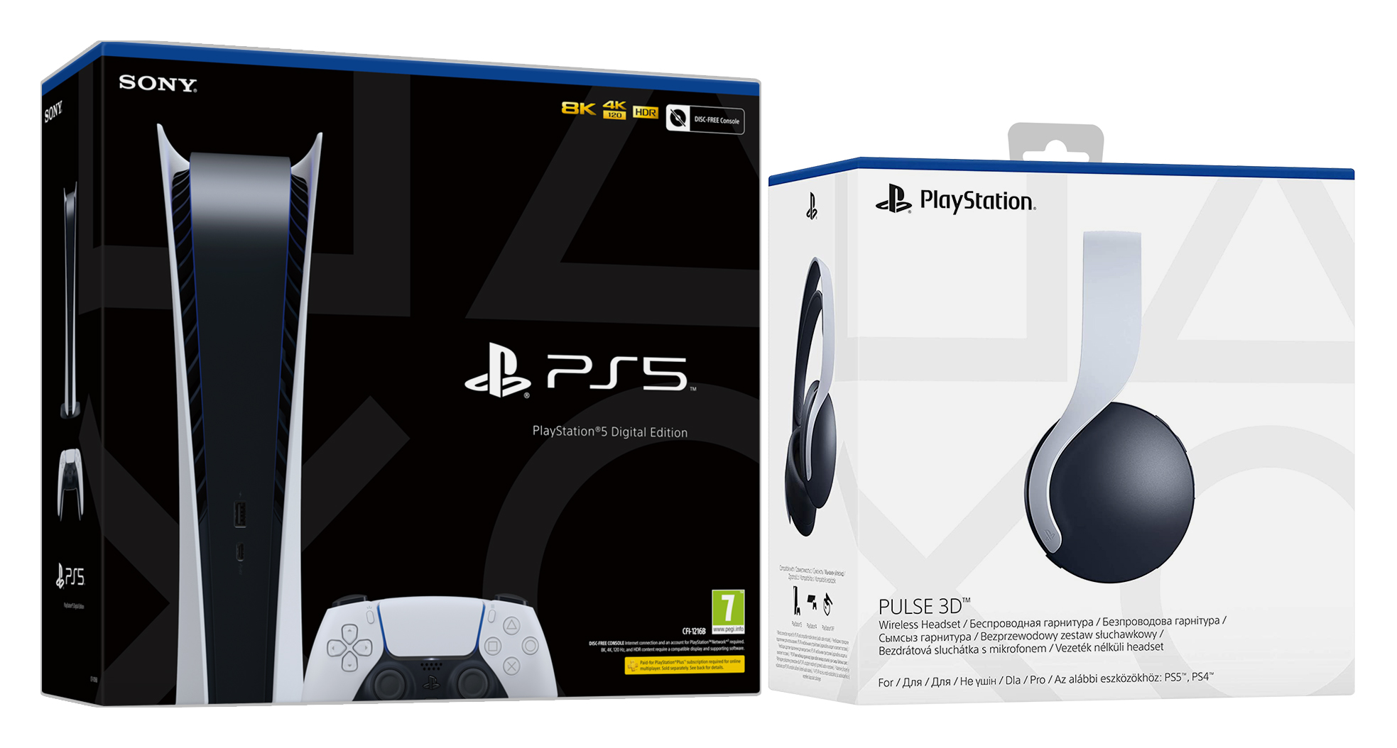 Consola - Sony PS5 Digital Edition C, 825 GB, Blanco + Auriculares Pulse 3D, Blancos
