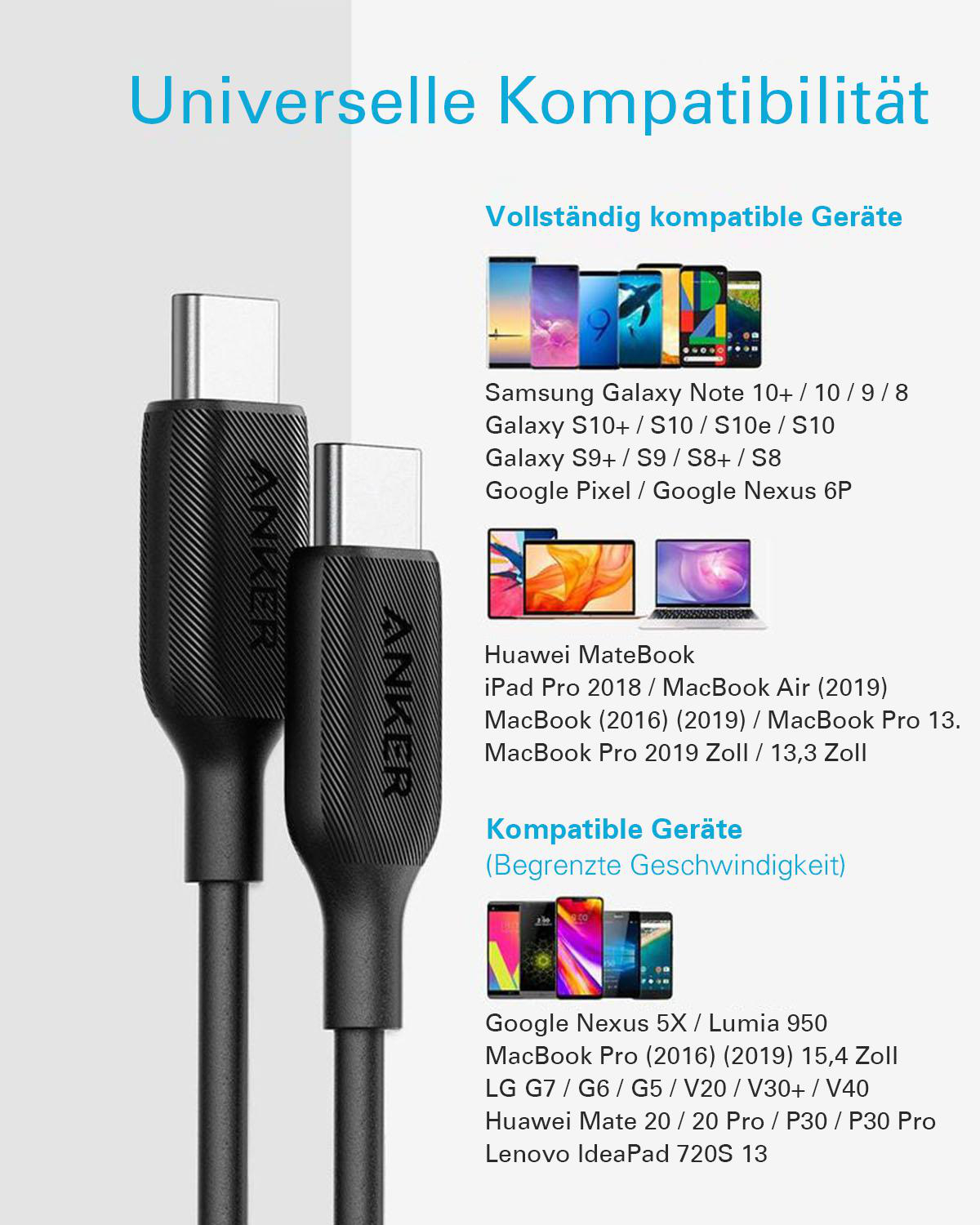 ANKER PowerLine III - USB Typ-C, Ladekabel, 1,83 m, Schwarz