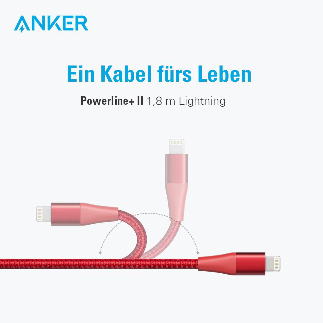 ANKER Powerline+ II, Lightning-Kabel, 1,8 m, Rot