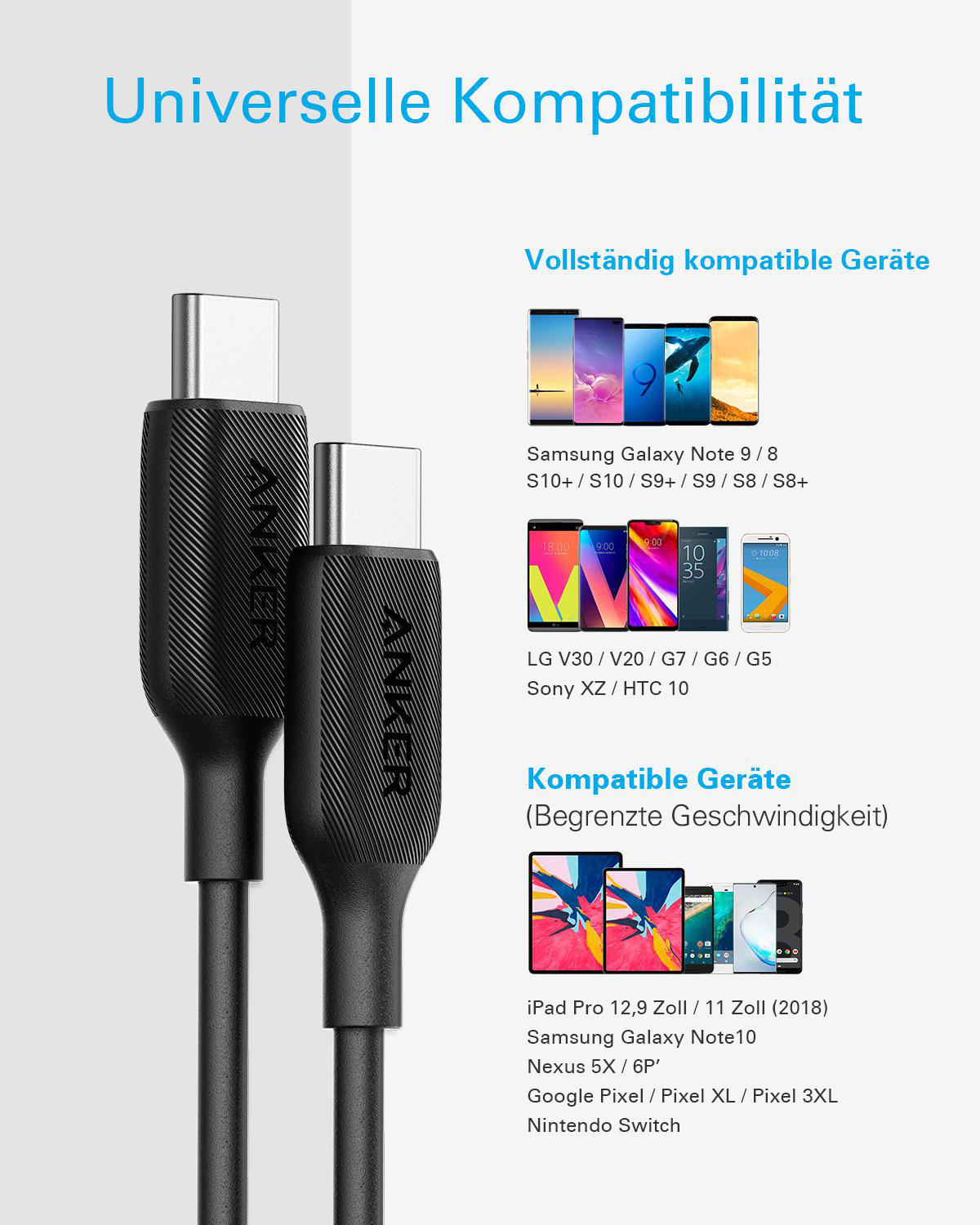 ANKER PowerLine III A8852, USB-C-Kabel, 0,9 m, Schwarz