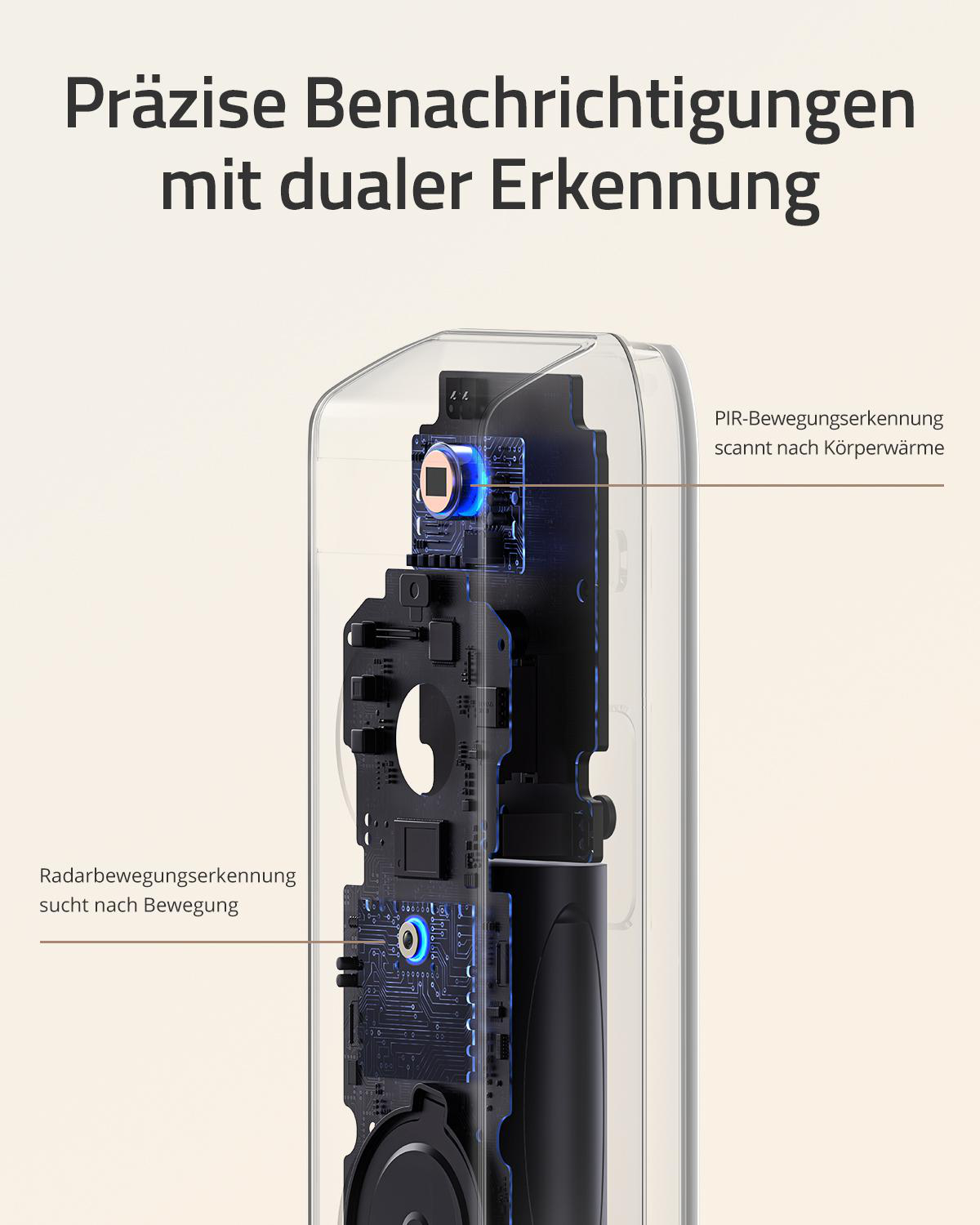 Einblick in ein Gerät mit PIR- und Radarsensoren für Bewegungserkennung.