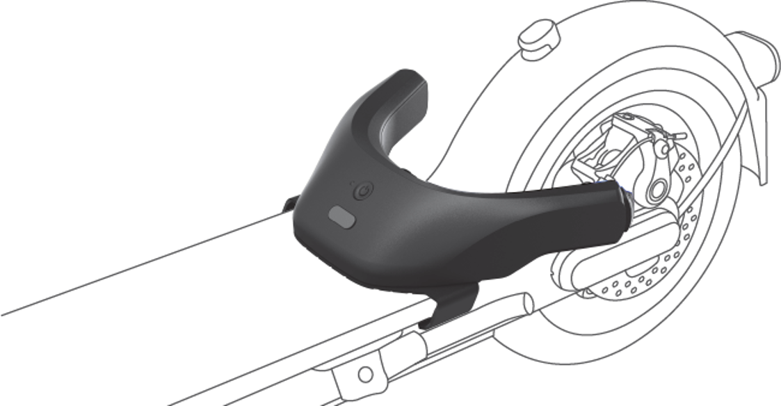 Sella per scooter nera con un pulsante e una ruota sul lato destro, disegno a tratto.
