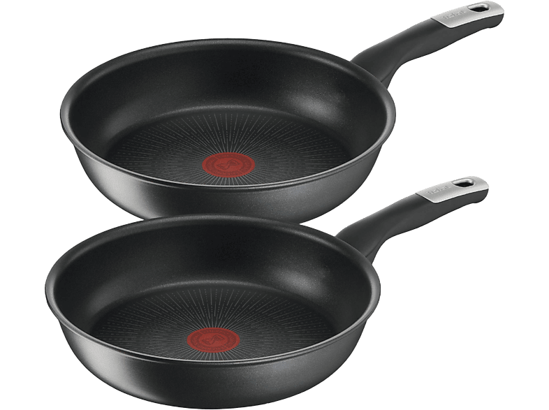 Set de sartenes  Tefal C42202S2A, 2 unidades, 20/26 cm, Para todo tipo de  cocinas, Revestimiento antiadherente, Aluminio, Negro