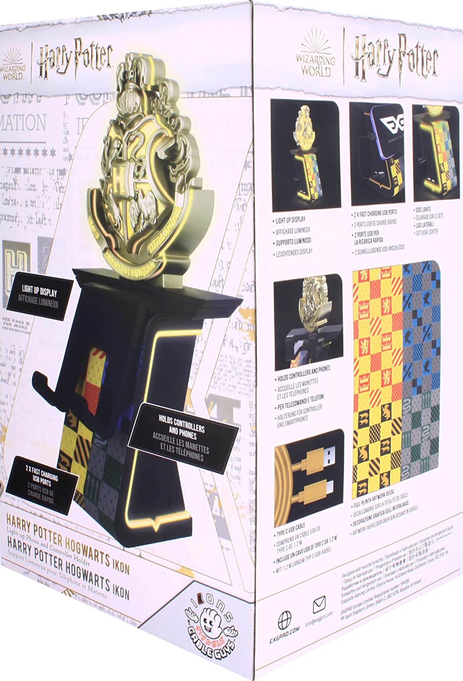 Scatola espositiva Harry Potter Hogwarts Ikon, che mostra immagini del prodotto e le sue caratteristiche.
